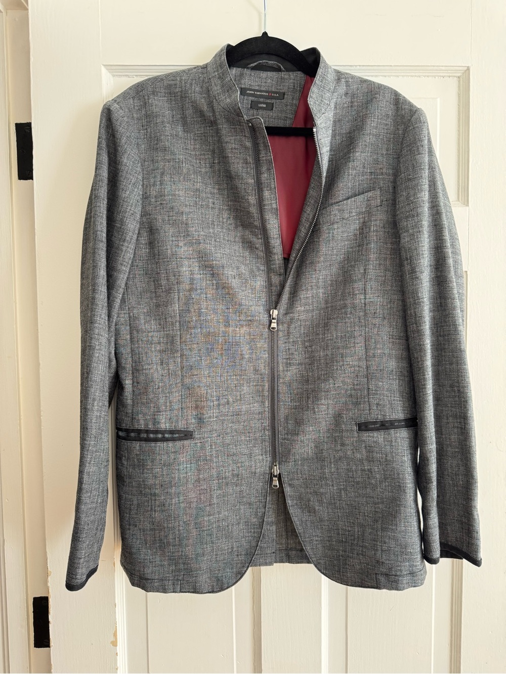 John Varvatos Gray Zip-Front Sport Coat with Burgundy Lining